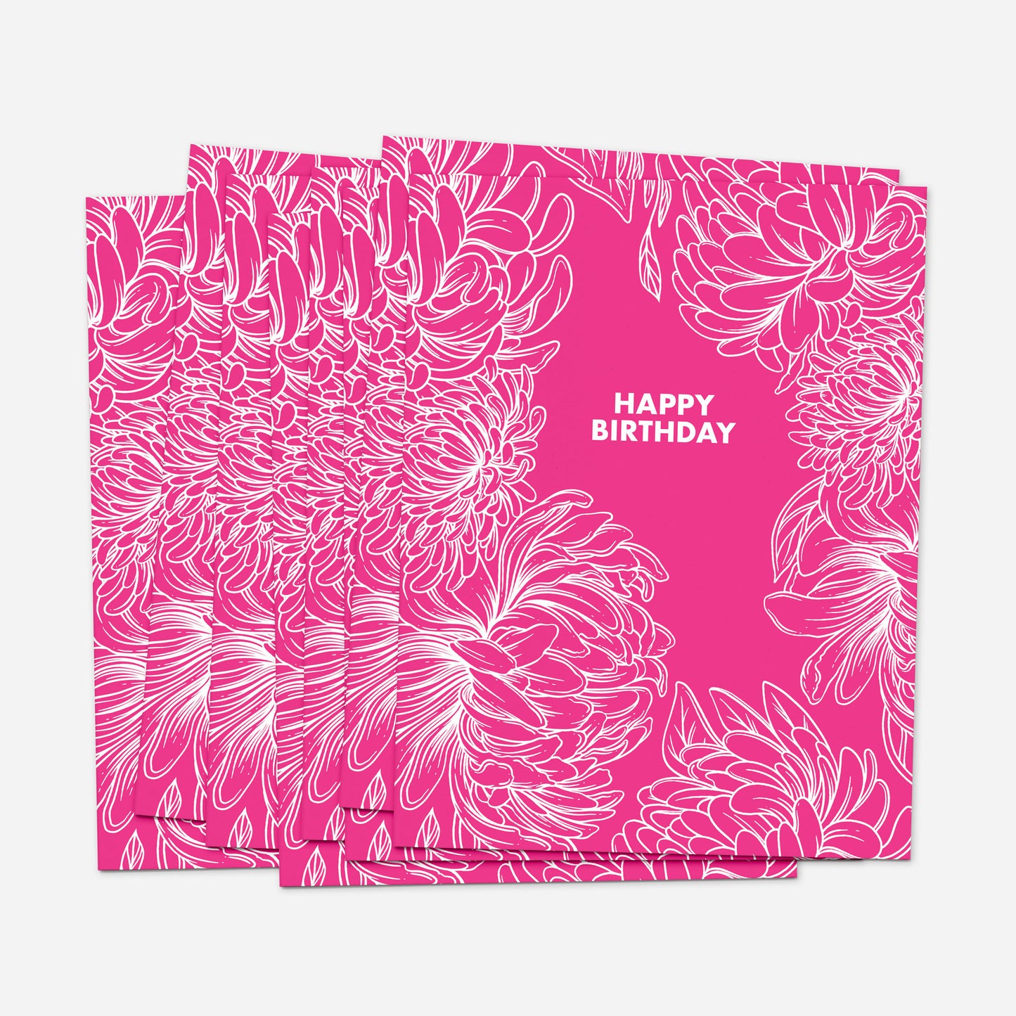 Set of 8 of "Pink Flowers" Birthday Greeting Cards