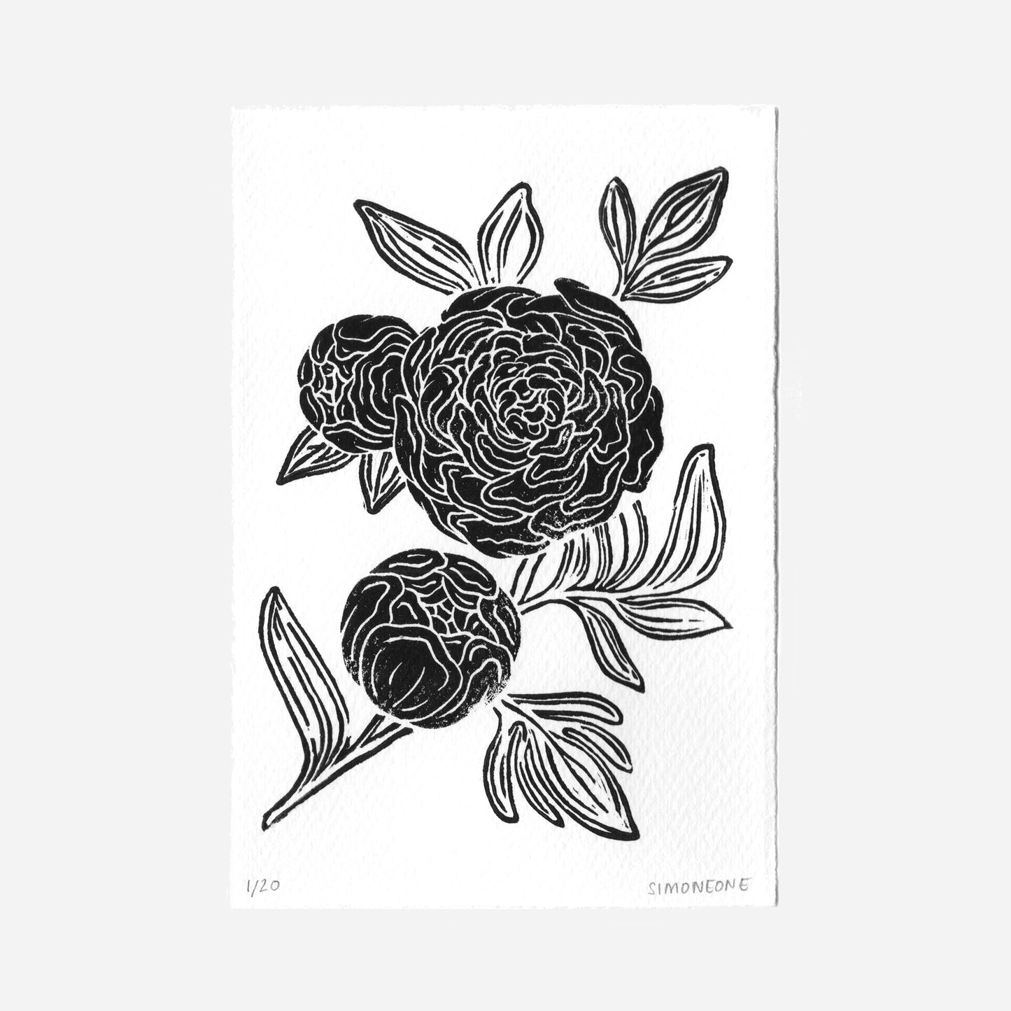 "Peonies" Color Linocut Print