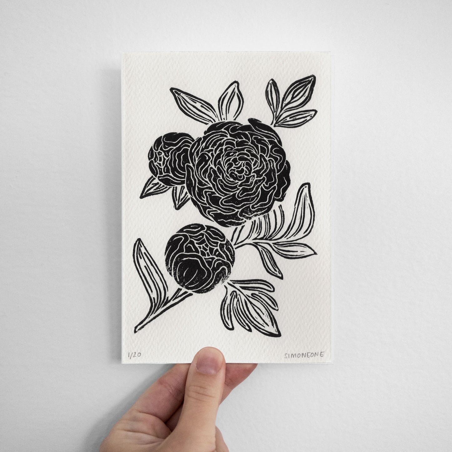 "Peonies" Color Linocut Print