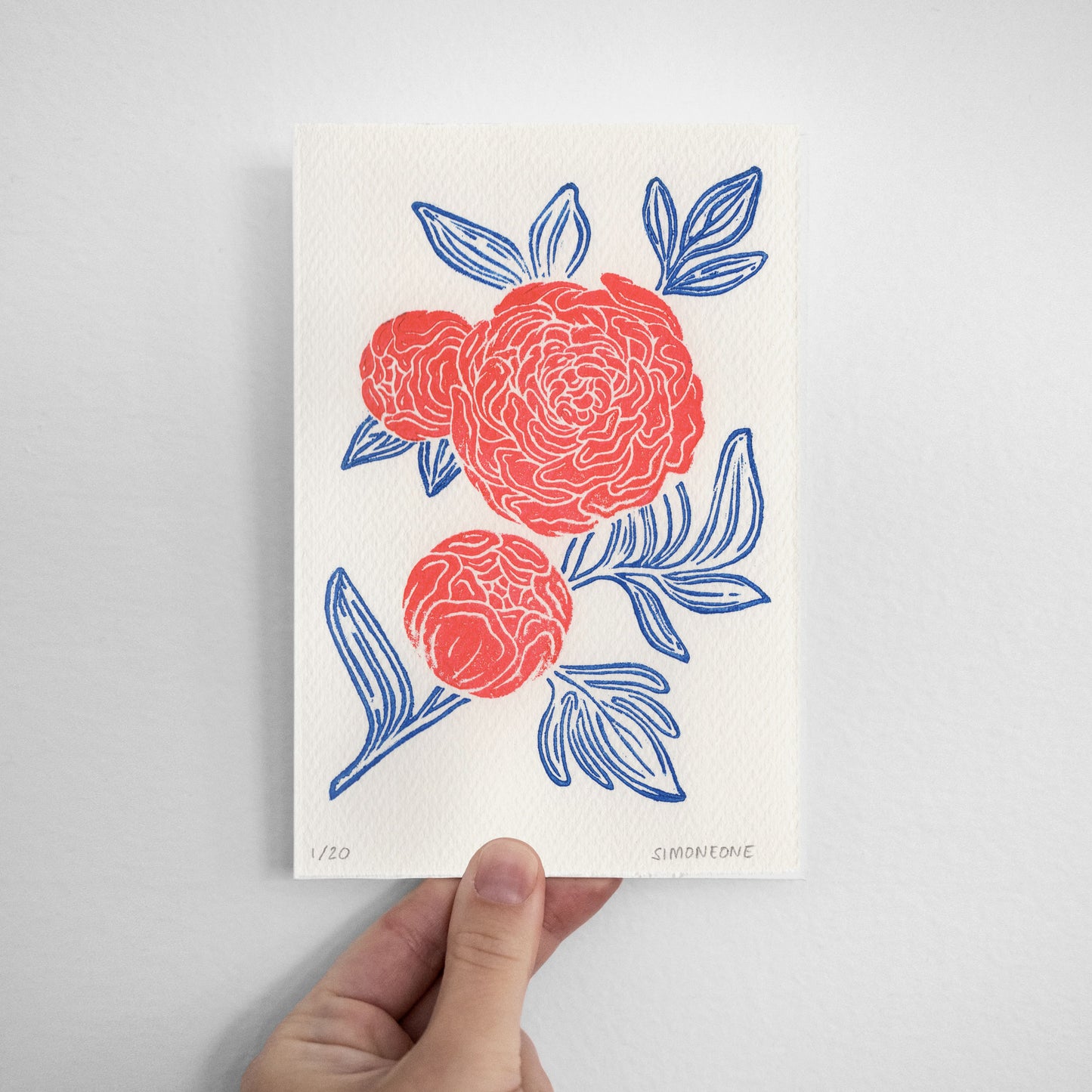 "Peonies" Color Linocut Print