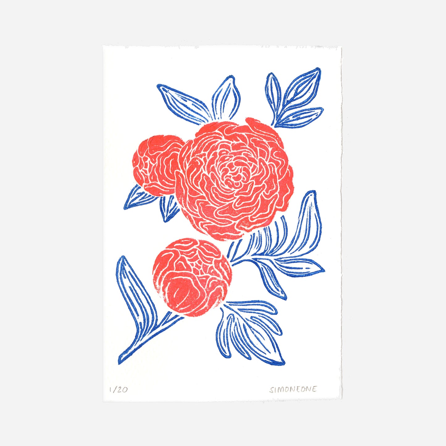 "Peonies" Color Linocut Print